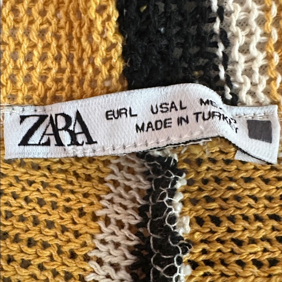 Zara women’s black yellow cream Striped knit L 31” inseam pants - Picture 12 of 13